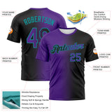 Custom Black Purple-Teal Gradient Fashion Performance T-Shirt