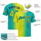 Custom Aqua Neon Yellow-Navy Gradient Fashion Performance T-Shirt