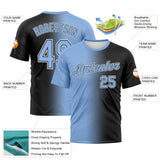 Custom Black Light Blue-White Gradient Fashion Performance T-Shirt