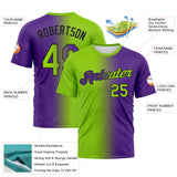 Custom Purple Neon Green-Black Gradient Fashion Performance T-Shirt