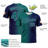 Custom Navy Teal-White Gradient Fashion Performance T-Shirt
