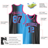 Custom Black Sky Blue-Pink Authentic Gradient Fashion Basketball Jersey