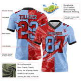 Custom Light Blue Red-Black Authentic Gradient Fashion Scratch Football Jersey