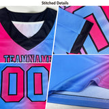 Custom Powder Blue Red-Navy Authentic Gradient Fashion Scratch Football Jersey