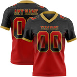 Custom Black Red-Old Gold Authentic Gradient Square Shape 7V7 Flag Football Jersey