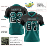 Custom Black Teal-White Authentic Gradient Square Shape 7V7 Flag Football Jersey