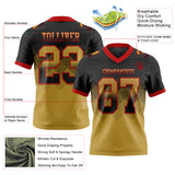 Custom Black Old Gold-Red Authentic Gradient Square Shape 7V7 Flag Football Jersey