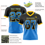 Custom Black Powder Blue-Yellow Authentic Gradient Square Shape 7V7 Flag Football Jersey