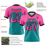 Custom Pink Teal-Black Authentic Gradient Square Shape Flag Football Jersey