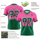 Custom Pink Kelly Green-White Authentic Gradient Square Shape Flag Football Jersey