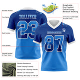Custom Royal Powder Blue-White Authentic Gradient Square Shape 7V7 Flag Football Jersey