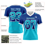 Custom Royal Lakes Blue-White Authentic Gradient Square Shape 7V7 Flag Football Jersey