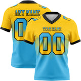 Custom Yellow Sky Blue-Black Authentic Gradient Square Shape 7V7 Flag Football Jersey