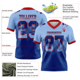 Custom Light Blue Royal-Red Authentic Gradient Square Shape Flag Football Jersey