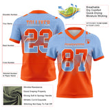 Custom Light Blue Orange-White Authentic Gradient Square Shape Flag Football Jersey