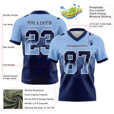 Custom Light Blue Navy-White Authentic Gradient Square Shape Flag Football Jersey