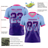 Custom Light Blue Purple-Pink Authentic Gradient Square Shape 7V7 Flag Football Jersey