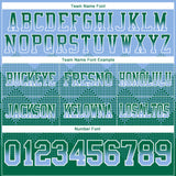 Custom Light Blue Kelly Green-White Authentic Gradient Square Shape Flag Football Jersey