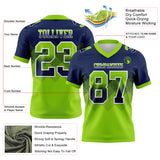 Custom Navy Neon Green-White Authentic Gradient Square Shape 7V7 Flag Football Jersey
