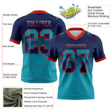 Custom Navy Teal-Red Authentic Gradient Square Shape 7V7 Flag Football Jersey