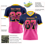 Custom Navy Pink-Yellow Authentic Gradient Square Shape 7V7 Flag Football Jersey