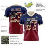 Custom Navy Vintage USA Flag Crimson-Cream Authentic Gradient Square Shape 7V7 Flag Football Jersey