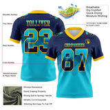 Custom Navy Lakes Blue-Yellow Authentic Gradient Square Shape 7V7 Flag Football Jersey