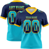 Custom Navy Lakes Blue-Yellow Authentic Gradient Square Shape 7V7 Flag Football Jersey
