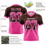 Custom Brown Pink-White Authentic Gradient Square Shape 7V7 Flag Football Jersey