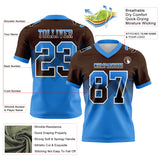 Custom Brown Powder Blue-White Authentic Gradient Square Shape 7V7 Flag Football Jersey