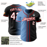 Custom Black White Light Blue-Red Authentic Gradient Fashion Baseball Jersey