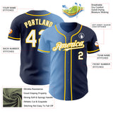Custom Navy White Light Blue-Yellow Authentic Gradient Fashion Baseball Jersey