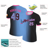 Custom Black Light Blue-Pink Gradient Fashion Performance T-Shirt