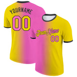 Custom Yellow Pink-Black Gradient Fashion Performance T-Shirt