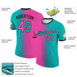 Custom Aqua Pink-Black Gradient Fashion Performance T-Shirt