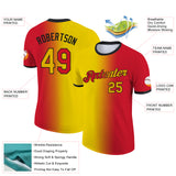 Custom Red Yellow-Black Gradient Fashion Performance T-Shirt