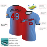 Custom Light Blue Red-Black Gradient Fashion Performance T-Shirt