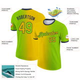 Custom Neon Green Yellow-Navy Gradient Fashion Performance T-Shirt
