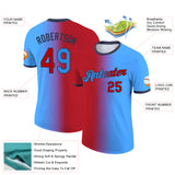 Custom Powder Blue Red-Navy Gradient Fashion Performance T-Shirt