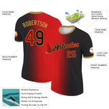 Custom Black Red-Old Gold Gradient Fashion Performance T-Shirt