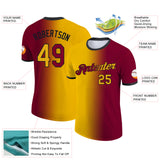 Custom Maroon Gold-Black Gradient Fashion Performance T-Shirt