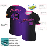 Custom Black Purple-Pink Gradient Fashion Performance T-Shirt