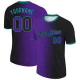 Custom Black Purple-Teal Gradient Fashion Performance T-Shirt