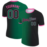 Custom Black Kelly Green-Pink Gradient Fashion Performance T-Shirt