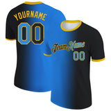 Custom Black Powder Blue-Gold Gradient Fashion Performance T-Shirt