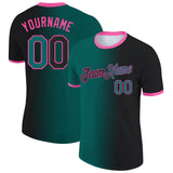 Custom Black Teal-Pink Gradient Fashion Performance T-Shirt