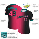 Custom Black Neon Pink-Teal Gradient Fashion Performance T-Shirt