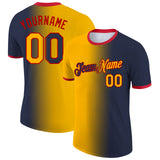 Custom Navy Gold-Red Gradient Fashion Performance T-Shirt