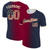 Custom Navy Vintage USA Flag Maroon-City Cream Gradient Fashion Performance T-Shirt