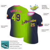 Custom Navy Neon Green-Pink Gradient Fashion Performance T-Shirt